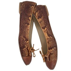 Francesco Morichetti Leather Ballet Flats Snake Print Brown EU 40